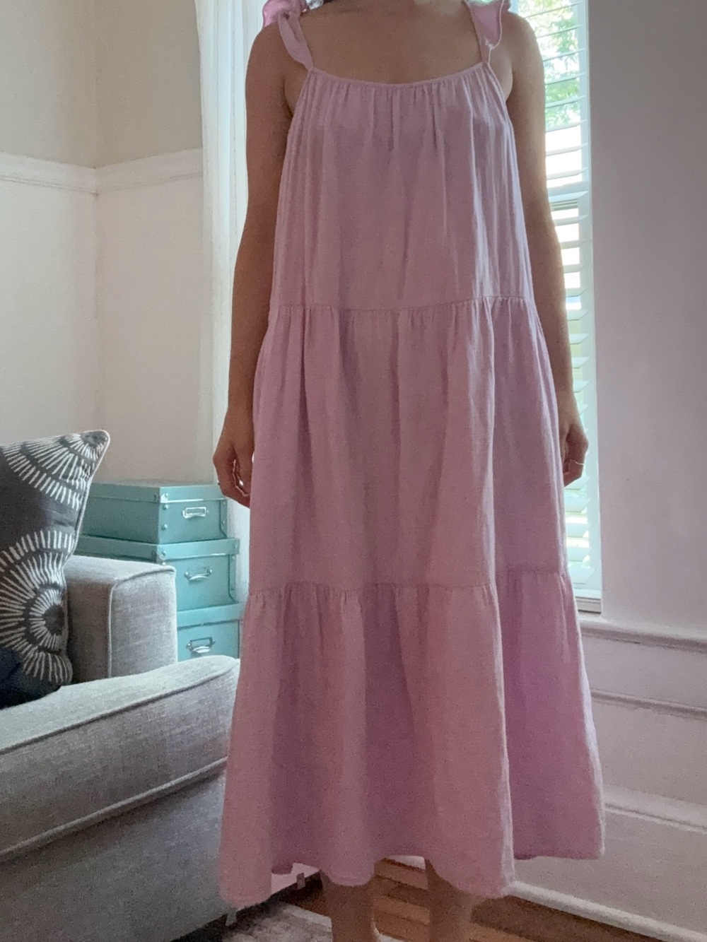 J. Crew Tie-Shoulder Tiered Maxi Dress in Light Lavender Pink
